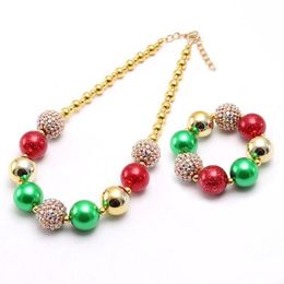 Chunky Necklace Set Christmas Necklace + bracelet 2pcs Kids Girl bubble beads boutique Jewellery Sets Girl Gift