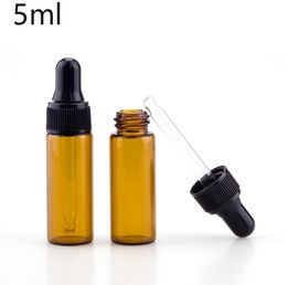 5ml Amber Glass Essential Oil Dropper Bottles Mini Empty Eye Dropper Perfume Cosmetic Liquid Sample Container DHL Free 1500pcs/lot SN2446