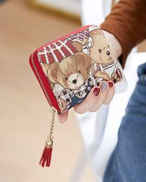 High quality England women Cartoon Bear lovely wallet Coin pures high-end luxury designer zipper wallet Gift billfol204l