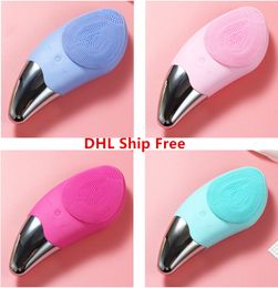 Mini Handheld Ultrasonic Waterproof Face Cleaning Brush Facial Cleanser Electric Silicone Deep Cleasing Facial Brush with 4 Colours