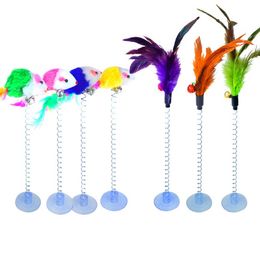 Funny Cat Toys Metal Wire Spring Mouse Cat Toy Colored Feathers Cat Toys Chuck Funny Rod