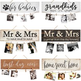 DIY Wall Hanging Wood Photo Board Picture Display Board Clip Grandkis Home Sweet Home Plaque Sign Rustic Wooden Signs Home Decor