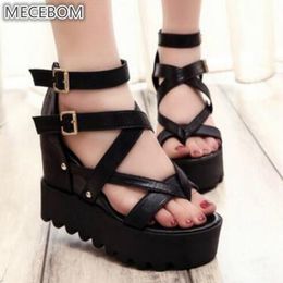 Fashion Sandals Summer Wedges Women's Sandals Platform Lace Belt Bow Flip Flops Open Toe High-heeled Women Shoes Female 9909w Y19070203