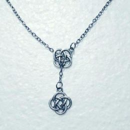 Vintage Silver Double Viking Irish Braided knot Pendant Adjustable Cross Lariat Necklace For Women Men Jewelry Gift 869