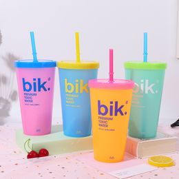 700ML bik smile Thermochromic Cup Colour Changing plastic Mug Candy Colours Reusable Drinking Tumblers with Lid and Straw free DHL