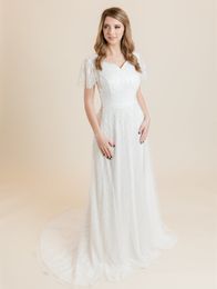 New Arrival A-line Simple Modest Wedding Dresses Flutter Sleeves Sweetheart Sequined Tulle Elegant Rustic Modest Bridal Gowns Custom Made