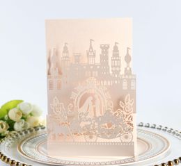 Laser Cut Wedding Invitations Customised Flowers Lovers Gates Carriage Folded Wedding Invitation Cards With Envelopes BW-HK156