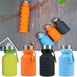 Collapsible Water Silicone Leakproof Portable Foldable Reusable Travel Water Bottle with Carabiner for Sports Gym Running Camping
