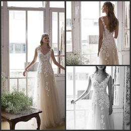 Lilium Illusion Illusion Lace 2019 New Beach Wedding Dresses V-neck A-line Tulle Bridal Dresses Vintage Sexy Wedding Gowns 1191