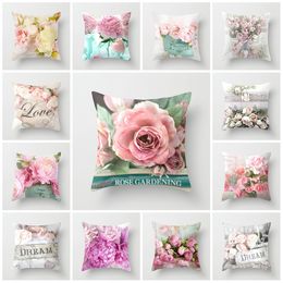new Rose Flower Pillowcase Pattern Sofa Decorative Cushion Cover for Home Decor 45x45cm Peach skin Pillow cover 14styles T2I5814