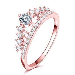 full Clear zircon stone Princess Queen 18kRGP stamp rose gold filled Crown Ring wedding women girls anillo