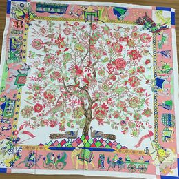 Wholesale-new style good quality 100% silk material print tree flowers pattern square scarves for women size 90cm - 90cm