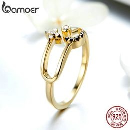 Wholesale- Luminous Moon and Star Adjustable Finger Rings Shining Clear Crystal Zircon 925 Sterling Silver Gold Plated Fashion Women Gift