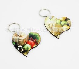 10pcs Love Shaped Two-sided Sublimation blank MDF wooden keychain Thermal transfer print design picture personality for Bag Parts