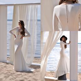 simple generous mermaid wedding dresses long sleeves appliqued sweep train bridal gown satin custom made vestidos de novia