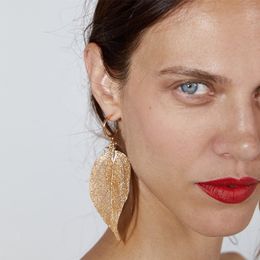 New Korean Drop Earrings for women popular Unique Design gold earrings fashion temperament long hollow leaf earrings jewelry