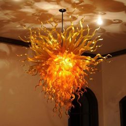 Modern Amber Glass Large Pendant Light Fixtures Hotel Home Living Room Art Decoration Hand Blown Glass LED Chandelier Lighting
