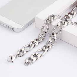 7mm wide 24 inch stainless steel Jewellery NK Chain Figaro link chain necklace silver for mens on sale