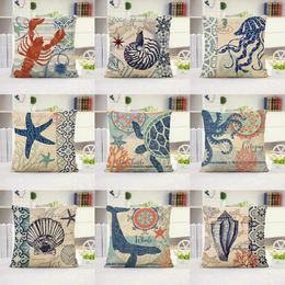 Merry Christmas Pillow Case 15 Colours Optional Ocean Style Linen Pillowcase Marine Animal Octopus Turtle Sailor Home Cushion Sofa Pillow