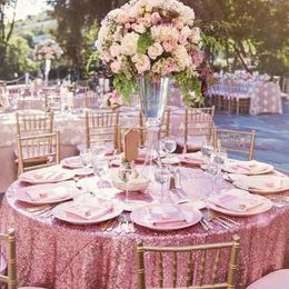 B·Y Round Sequin Tablecloth 132inch-330cm Pink Gold Sequin Table Cover for Christmas Party Wedding decor-9531