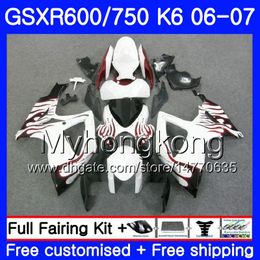 Bodys For SUZUKI GSXR 750 600 Red flames top GSXR-750 K6 GSXR750 2006 2007 296HM.42 GSX R600 R750 GSX-R600 06 07 GSXR600 06 07 Fairing kit