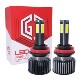 GT4 Car LED Headlight 4-Side COB Chips H1 H7 Super Bright High Low Beam Bulbs 10000LM Car Modification Auto Lamp 6000K