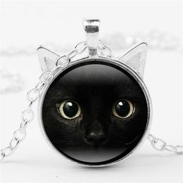 -Schwarz Glas Cabochon Halskette Katze Earrahmen Anhänger Halsketten Frauen Kinder Modeschmuck 1625