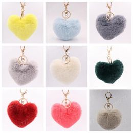 Heart Ball Pom Pom Keychain Girls Pendant Jewelry Key Chains Fluffy Faux Rabbit Fur Key Ring Women Bag Charms Trinket Accessorie Gift