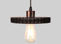 Nordic Retro Pendant Lamps E27 Iron Wood Loft Chandelier Gear Indoor Light Internal Industrial Hemp Rope Lights MYY