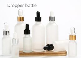 5/10/15/20/30ml Frost Glass Dropper Bottle Silver Gold Black Lid Cosmetic Packaging Container Essential Oil Bottles