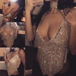 hot popular trendy super glittering shiny beautiful sequins fashion sexy bra sling vest shirt body chain Jewellery diamond rhinestone