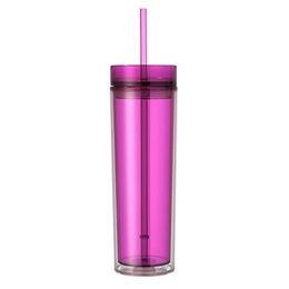 DHL 16oz acrylic skinny plastic tumbler double walled clear classic skinny tumbler insulated with lids and straw