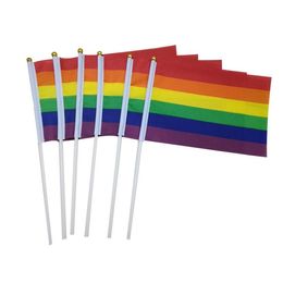 Rainbow Gay Pride Stick Flag 21*14CM Creative Hand Mini Flag Portable Waving Handhold Using Home Festival Party Decor LX1489