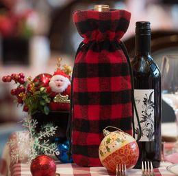 Plaid Christmas Wine Bottle Cover Xmas Party Decoration Christmas Drawstring Gift Bag Champagne Red Wine Bottle Holder SN2883