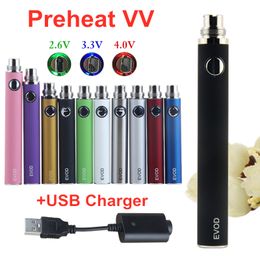 Ecig thick oil cartridge preheat variable voltage evod vape pen batteries e cigarettes battery with usb charger chargers