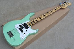 Factory Custom Green 4 Strings Electric Bass Guitar with Black Fret Inlay Maple Fretboard White Pickguard offering Customised services