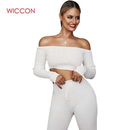 2019 Slash Neck 2 Piece Clothing Set Women Long Sleeve Crop Top And Pants Suit Ladies Sexy Leisure Two Piece Spring Tracksuit