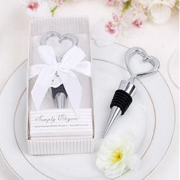 50PCS Wedding Favours Simply Elegant Chrome Heart Bottle Stopper in White Gift Box Bridal Shower Party Present