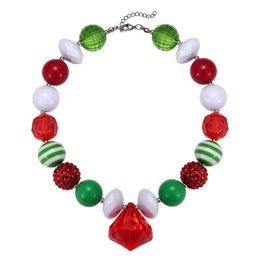 Christmas Red Green Necklace Pendants Kids Chunky bubble beads necklace Holiday New Year Girl Jewelry Gift