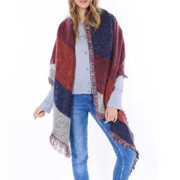 Wholesale-Designer high-quality luxury contrast color beveled scarf raw edge imitation cashmere thick warm square lattice scarf shawl