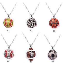 Sports Ball necklaces crystal softball baseball basketball football soccer volleyball rugby Pendant chains For women Men Fashion Jewelry