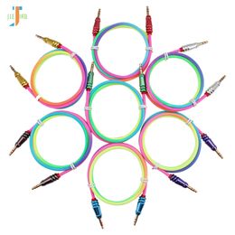 100pcs/lot Audio Cable 3.5 Jack Male to Male Rainbow Round Bullet Cloth Audio Aux Cable For iPhone Car Headphone Speaker Wire Line Aux Cord