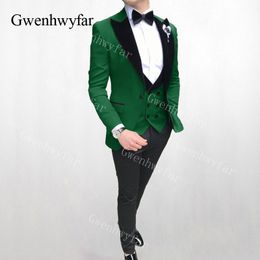 Gwenhwyfar Dark Green Wedding Suits 3 Pieces Mens Suits Slim Fit (Jacket+Pants+Vest) Groom Tuxedos Groom Suits Business