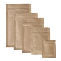 100pcs/lot Zipper top seal Kraft Paper Bag with Aluminum foil coated inner Powder Seasoning Sugar Tea bags