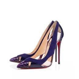 Women Pumps Pointed Toe Fashion Lady High Heels Purple Mixed Colour Pumps Stiletto Heel Wedding Shoes Party Shoes 12cm Heel