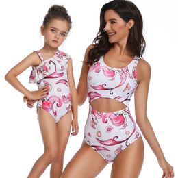 New Summer Mother and daughter swimming kids seashell mermaid tortoise printed falbala siamese swimsuits girls SPA beach swimwear Y1068