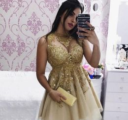 Gold Lace Homecoming Dresses 2019 A Line Knee Length Tulle Juniors Sweet 16 Graduation Cocktail Party Gowns Plus Size Custom Made