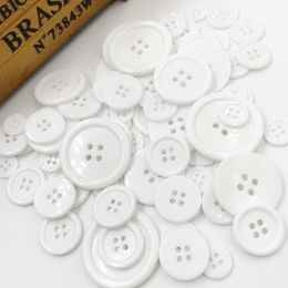 100pcs 30mm White Color Overcoat Plastic Button 4 holes Craft Sewing PT250