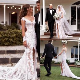 High Quality Boho Lace Open Back Wedding Dresses Mermaid Long Sleeve Garden Country Bride Bridal Gowns Custom Made Plus Size