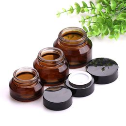 Empty Amber Glass Container Black Lids Cream Jar 15g 30g 50g For Cosmetics Emulsion Bottles Hot Sale